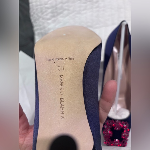 Manolo Blahnik Blue Heels with Red Embellishment. Hangisi 70mm pump - Picture 10 of 16